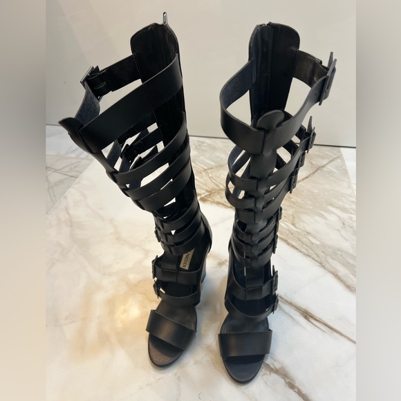STEVE MADDEN Solina Heeled Gladiator Knee High Back Zip Sandal - Black Size 8.0 - Picture 2 of 4